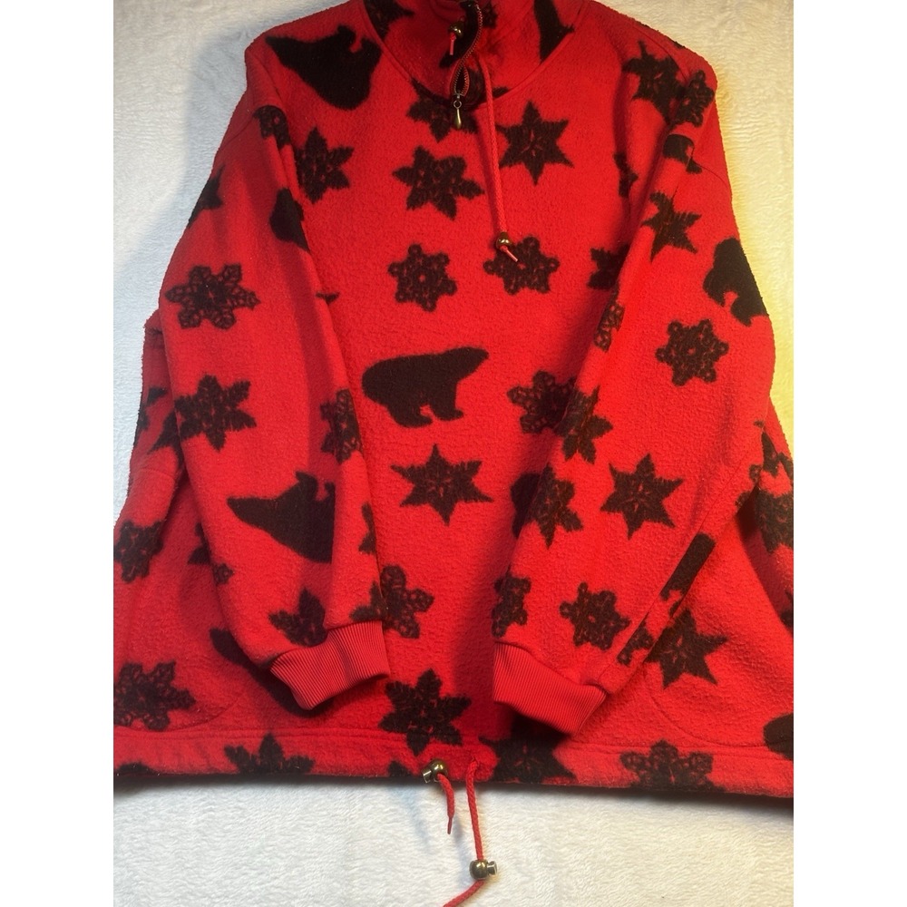 Bay Area Traders‎ Womens M VTG Fleece Pullover Red Black Bears Snowflakes